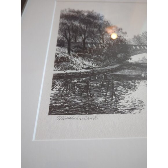 Vtg 1980 Sylvia Rudolph Minnehaha Creek Signed Ink Original Wood Framed 22x18 - Picture 8 of 13